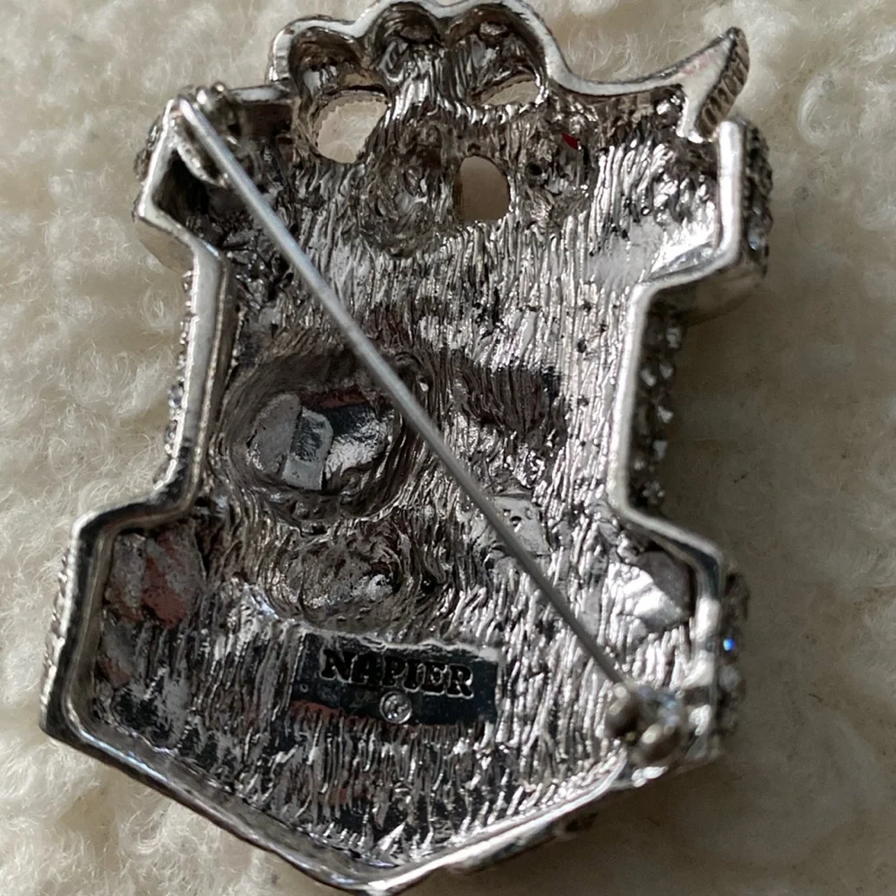 Napier Christmas Mouse Brooch Pin Silver Tone Simulated‎ Crystal *READ